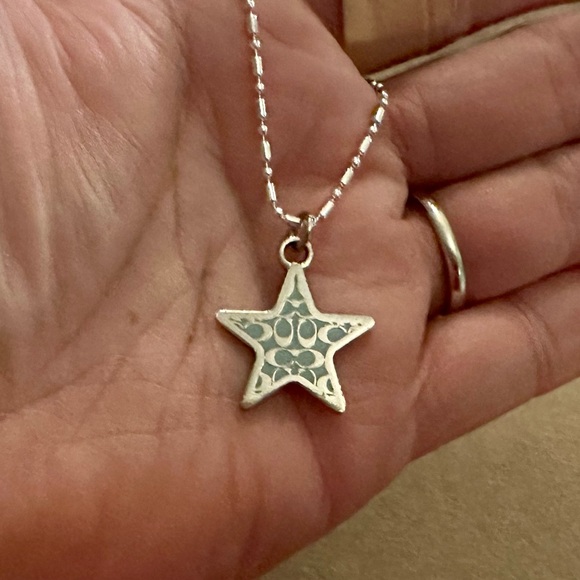 Coach Baby Blue Enamel Signature Star Pendant .925 Sterling Silver Necklace - Picture 2 of 5